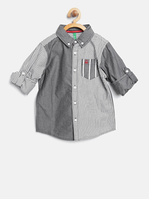 

United Colors of Benetton Boys Grey & White Striped Casual Shirt