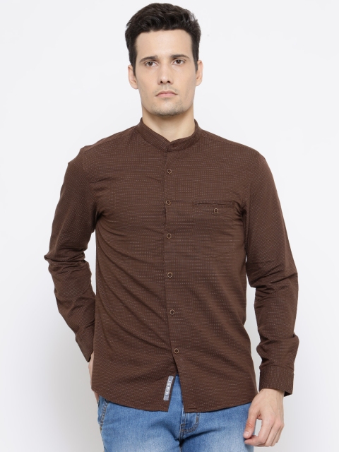 

People Men Brown Regular Fit Self-Design Casual Shirt