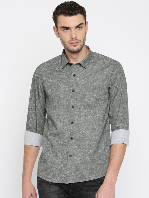 

People Men Charcoal Grey Regular Fit Printed Casual Shirt