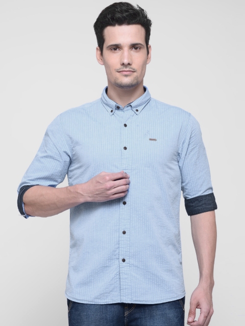 

People Men Blue Regular Fit Self-Design Casual Shirt