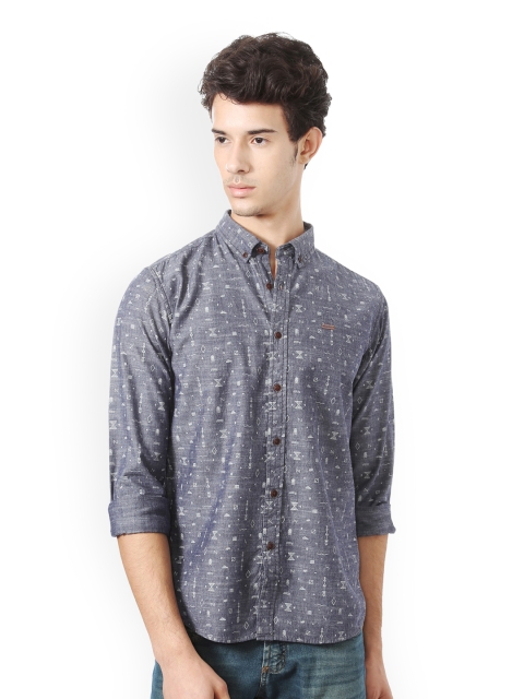 

People Men Blue Regular Fit Printed Casual Shirt