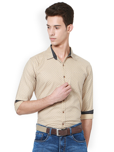

People Men Khaki Slim Fit Printed Casual Shirt