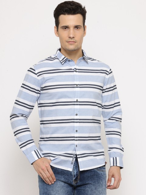 

People Men Blue & White Striped Casual Shirt