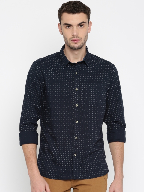 

People Men Navy Blue Regular Fit Printed Casual Shirt