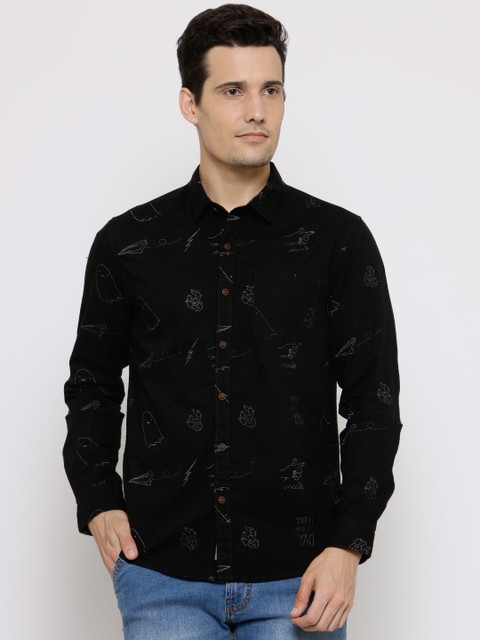 

People Men Black Printed Casual Shirt