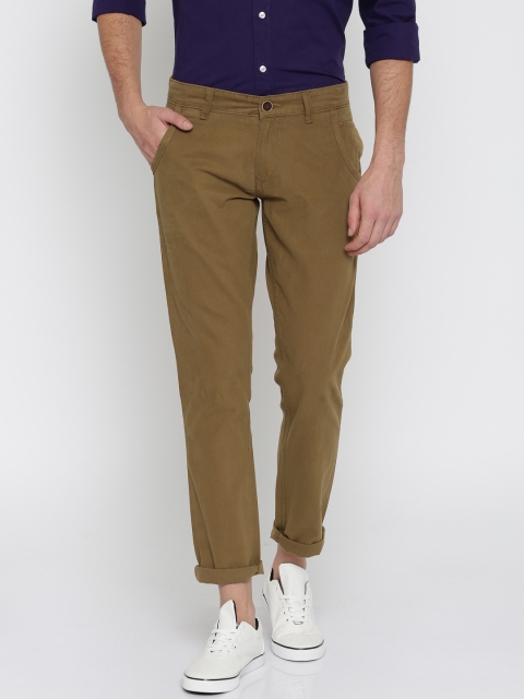 

People Men Khaki Slim Fit Solid Regular Trousers