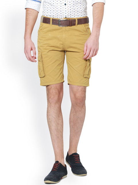 

People Men Khaki Solid Regular Fit Cargo Shorts