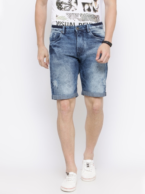 

People Men Blue Washed Regular Fit Denim Shorts