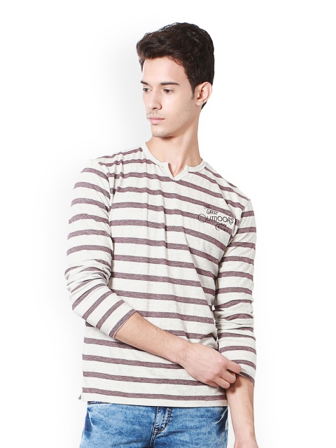 

People Men Off-White Striped Round Neck T-shirt