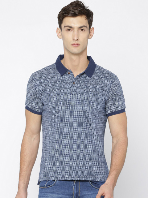 

People Men Blue Printed Polo Collar T-shirt