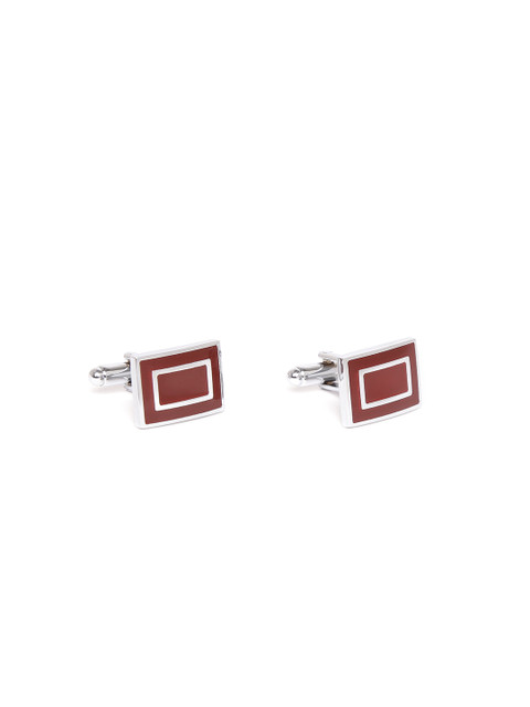 

INVICTUS Maroon & Steel-Toned Textured Rectangular Cufflinks
