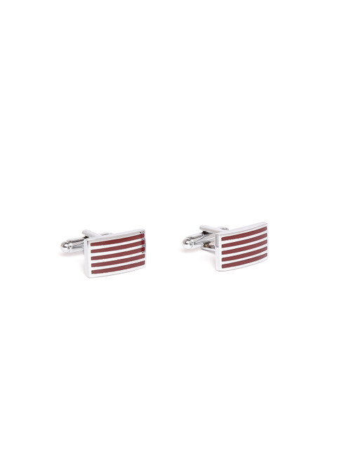 

INVICTUS Maroon & Steel-Toned Striped Rectangular Cufflinks