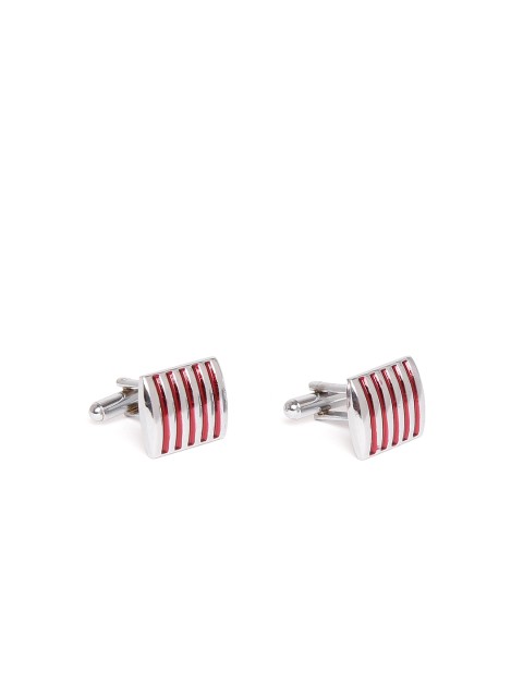 

INVICTUS Silver-Toned & Maroon Striped Cufflinks