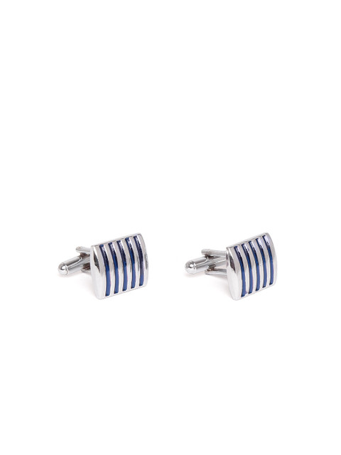 

INVICTUS Men Silver-Toned & Navy Striped Rectangle Cufflinks