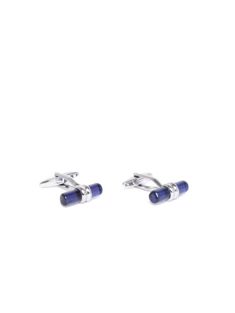 

INVICTUS Navy & Silver-Toned Cylindrical Cufflinks, Navy blue