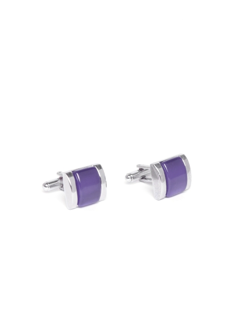 

INVICTUS Silver-Toned & Purple Rectangle Cufflinks