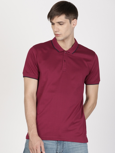 

ether Men Maroon Solid Polo Collar Double Mercerised T-shirt