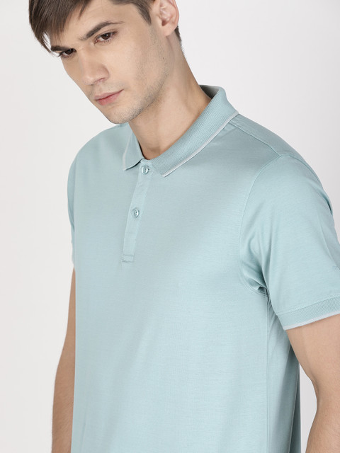 

ether Men Mint Green Solid Polo Collar Double Mercerised T-shirt