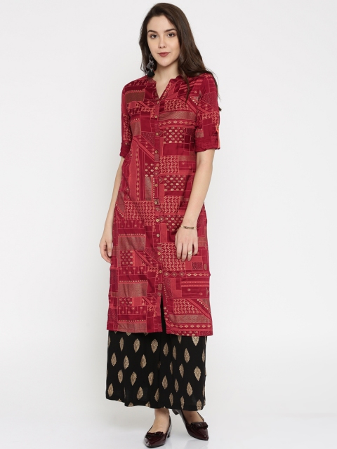 

Global Desi Women Red Printed Straight Kurta