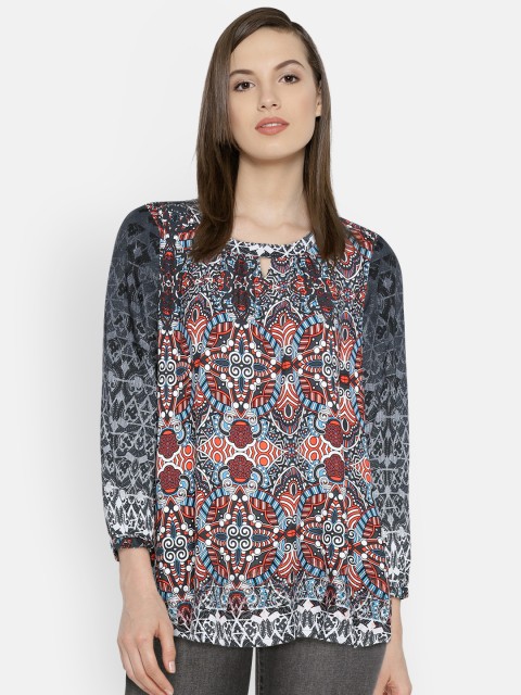 

Global Desi Women Multicoloured Printed High-Low Top, Multi
