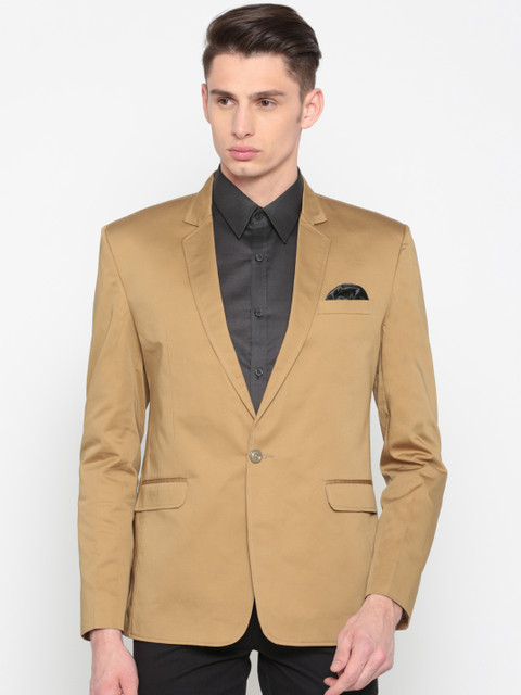 

RG DESIGNERS Men Khaki Solid Single-Breasted Blazer