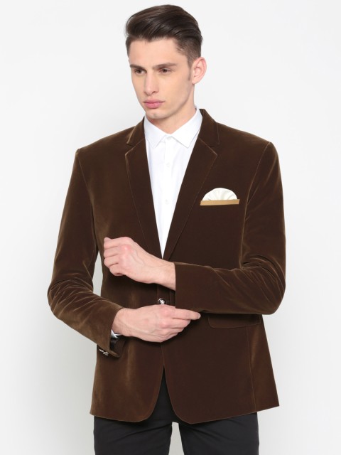 

RG DESIGNERS Men Brown Solid Single-Breasted Blazer