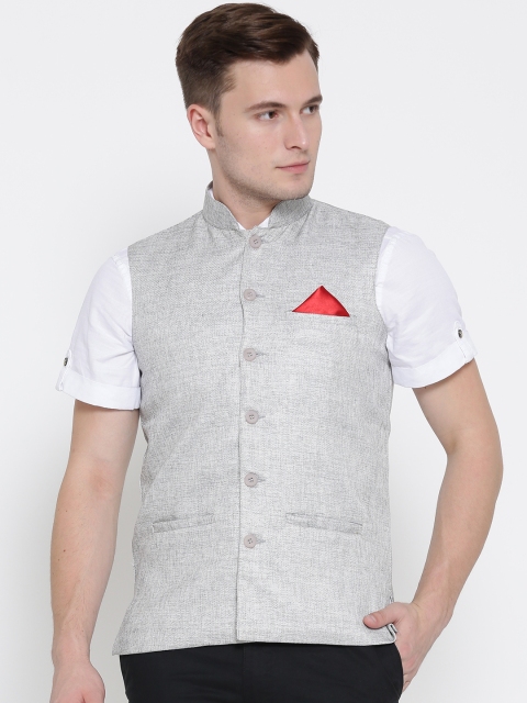 

RG DESIGNERS Grey Jute Nehru Jacket
