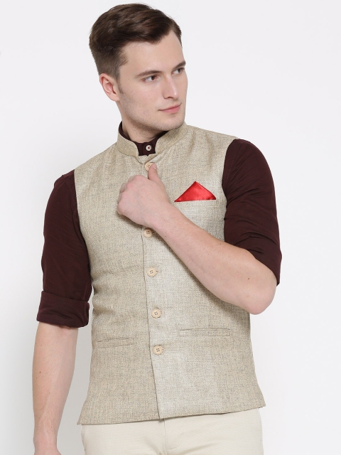 

RG DESIGNERS Beige Jute Nehru Jacket