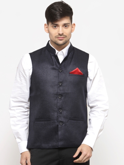 

RG DESIGNERS Navy Nehru Jacket, Navy blue