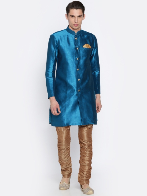 

RG DESIGNERS Blue & Gold-Toned Sherwani