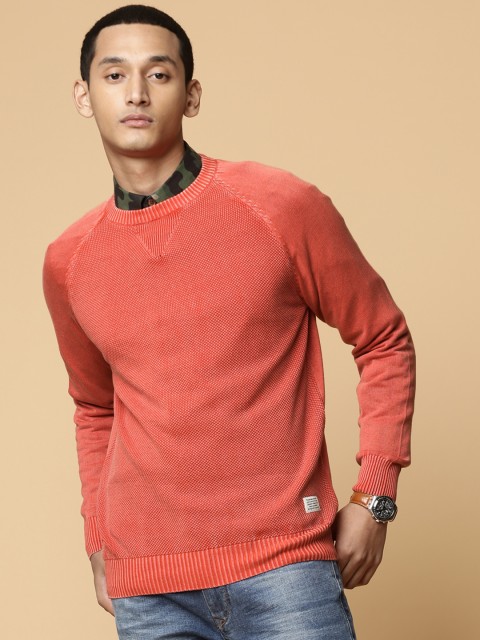 

Mr Bowerbird Men Red Self Design Pullover