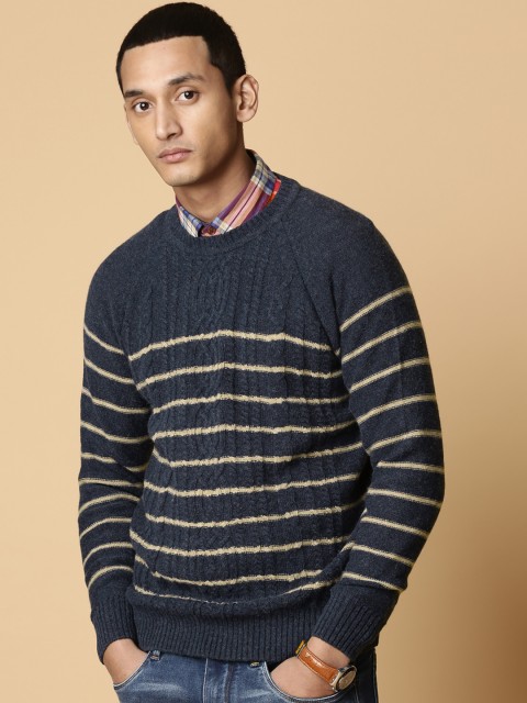 

Mr Bowerbird Men Navy Blue Striped Pullover