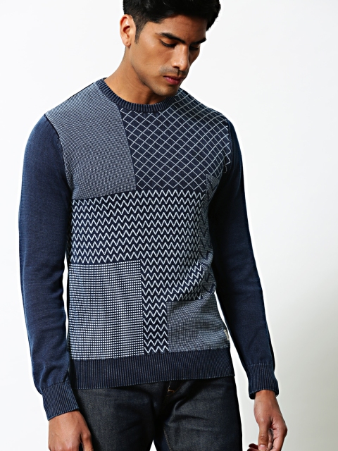 

Mr Bowerbird Men Navy Blue Self-Design Pullover