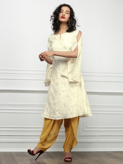 

all about you Women Cream-Coloured Printed A-Line Kurta