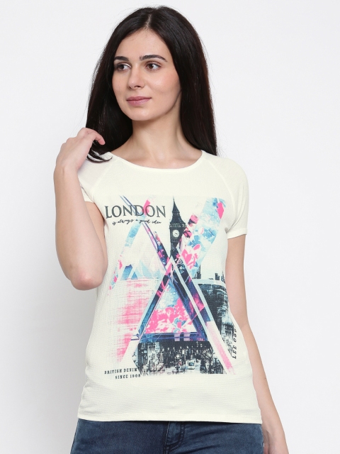 

Lee Cooper Women Off-White Printed Round Neck T-shirt