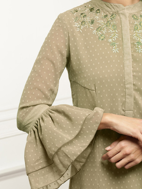

all about you Women Green Woven Design A-Line Kurta