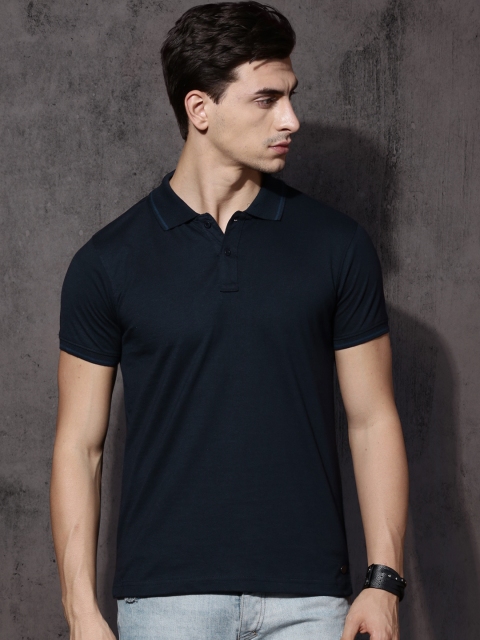 

Roadster Men Navy Blue Solid Polo T-Shirt