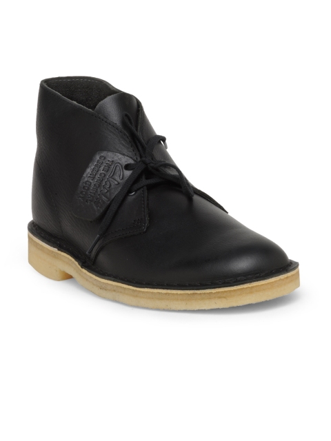 

Clarks Men Black Solid Leather Flat Boots