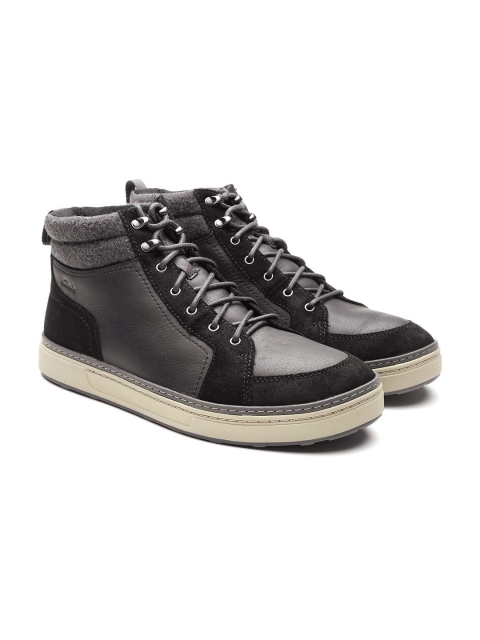 

Clarks Men Black Solid Leather Mid-Top Flat Boots