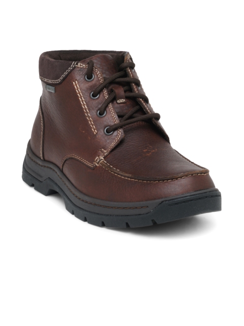 

Clarks Men Brown Solid Leather Mid-Top Flat Boots