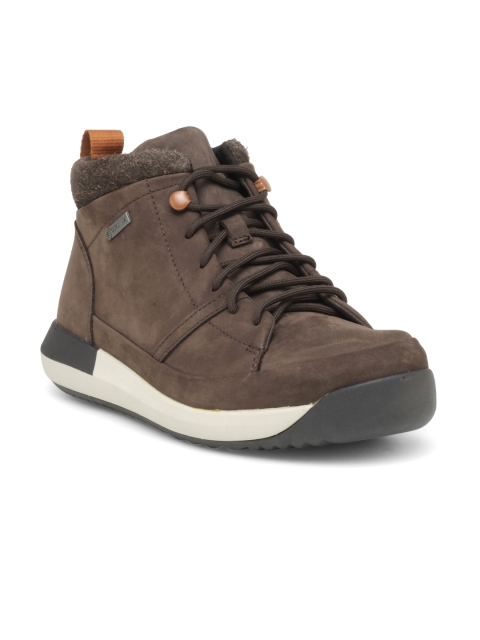 

Clarks Men Coffee Brown Solid Nubuck Leather Mid-Top Sneakers