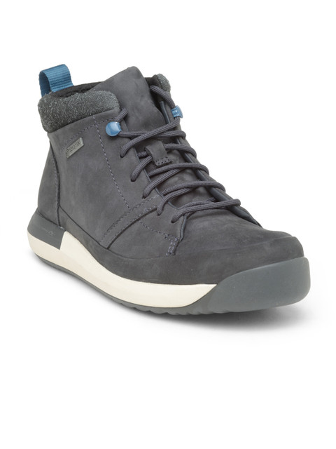 

Clarks Men Navy Solid Mid-Top Nubuck Leather Sneakers, Navy blue
