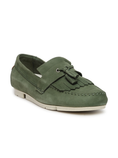 

Clarks Men Olive Green Nubuck Leather Loafers