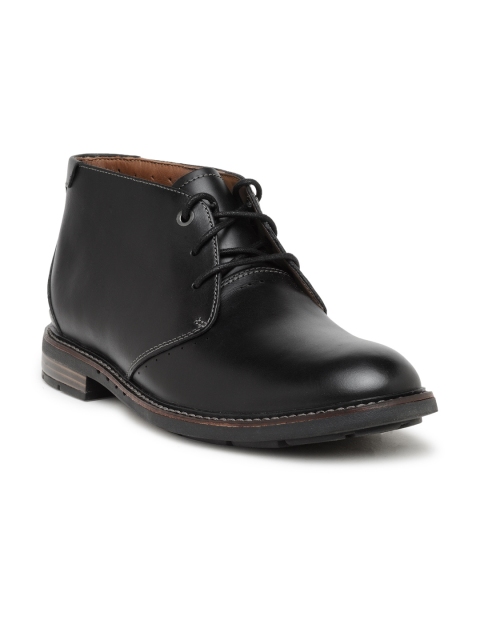 

Clarks Men Black Solid Leather Mid-Top Derbys