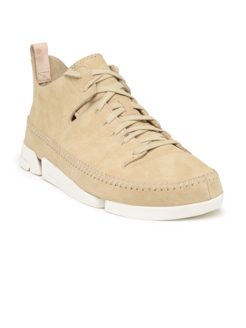 

Clarks Men Beige Solid Nubuck Leather Mid-Top Sneakers