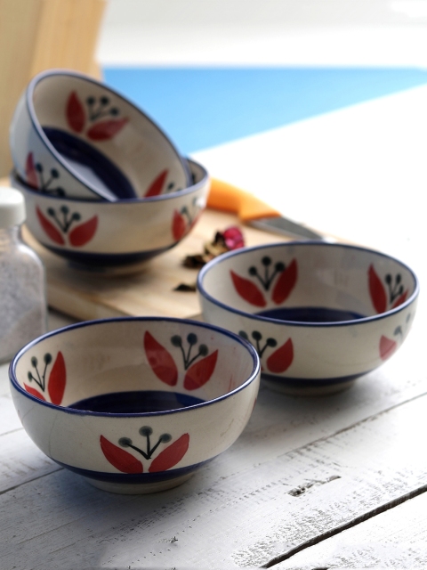 

MIAH Decor Off-White & Blue Hand-Painted Ceramic Serving Bowls