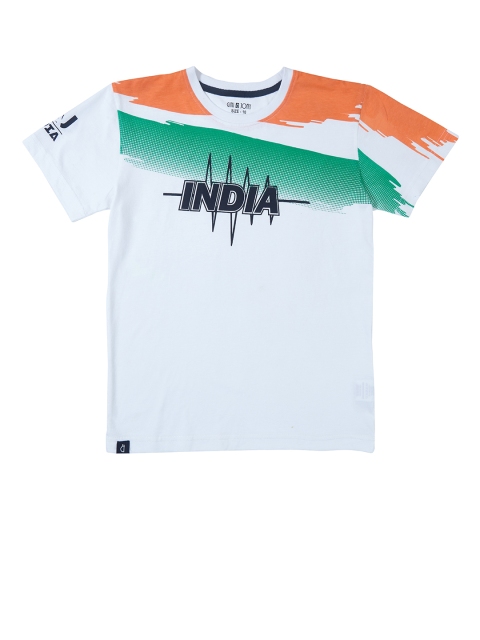 

Gini and Jony Boys White & Green Printed Round Neck T-shirt