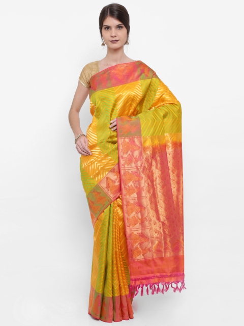 

The Chennai Silks Yellow & Green Pure Silk Woven Design Kanjeevaram Handloom Saree