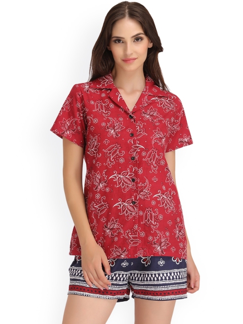 

Clovia Maroon & Blue Printed Lounge Set LS0141P09