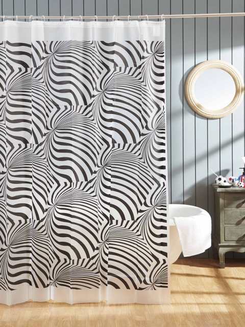 

OBSESSIONS Off-White & Black Single Printed Sheer Shower Curtain